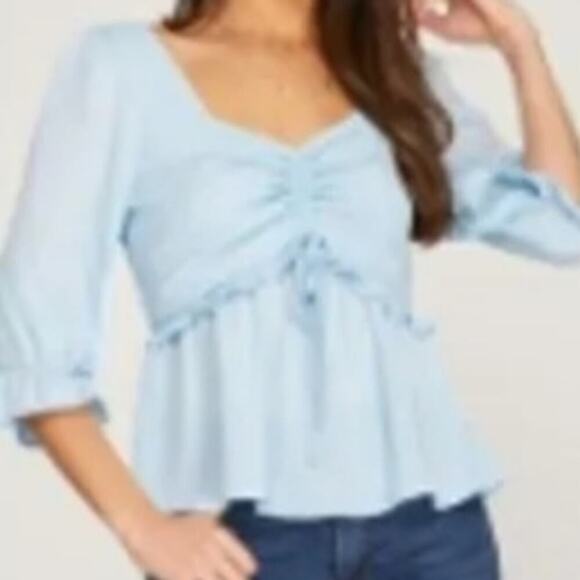 168 SHE & SKY BABY BLUE PEPLUM NEW BLOUSE - Picture 1 of 7